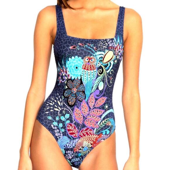 Johnny Was Women's Swimsuit XS Sea Owl Print Floral Square Neck One Piece NWT - Picture 16 of 16